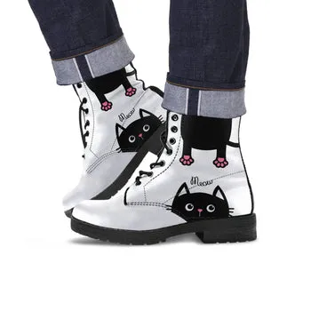 Black Cat Print on Demand Artwork Women's Fur Trimmed Combat Style Boots