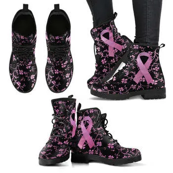 Breast Cancer Awareness Ribbon Print on Demand Artwork Women's Fur Trimmed Combat Style Boots