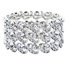 Bridal Wedding Jewelry Crystal Rhinestone Cycle Shape Cut Wide Bracelet Silver