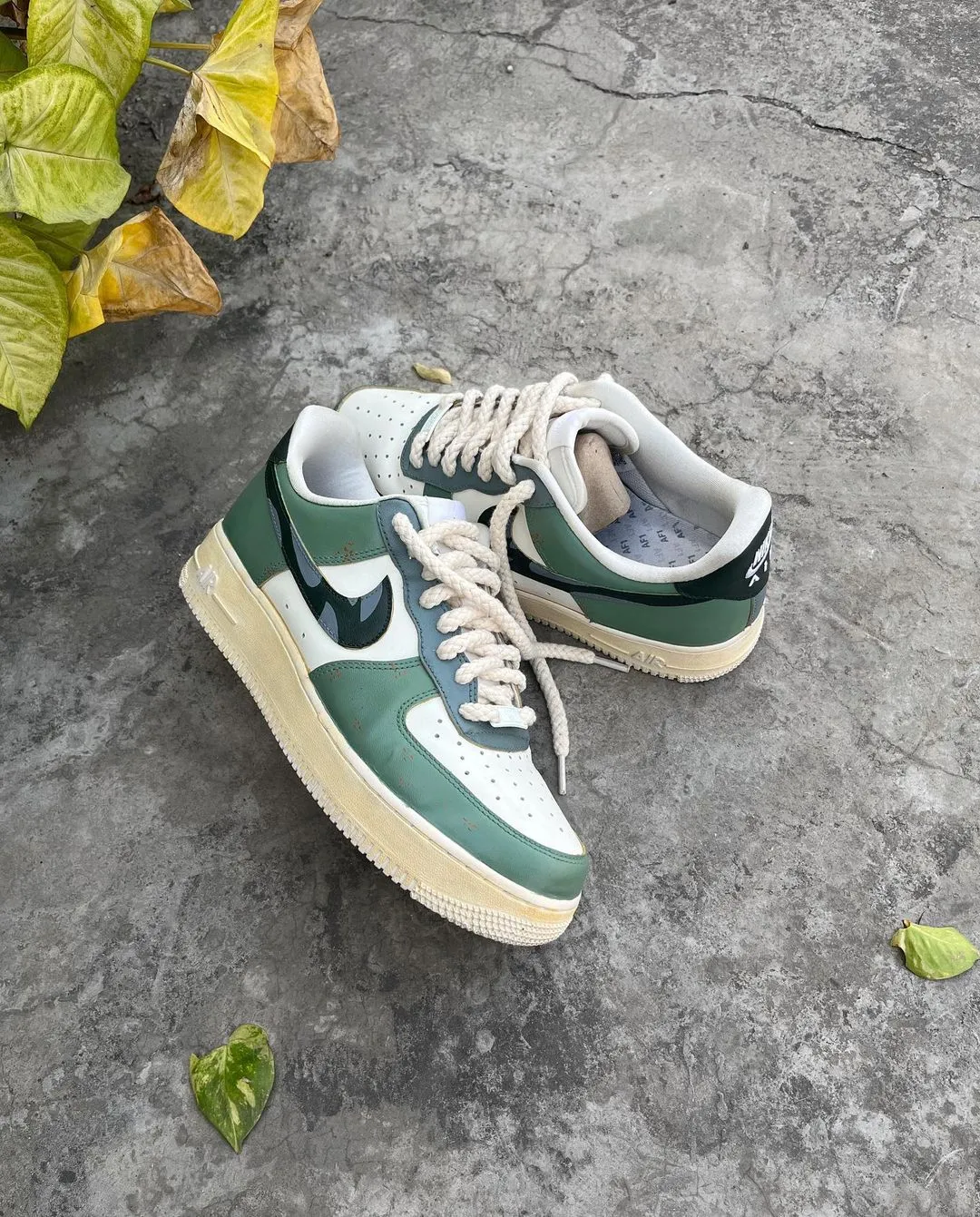 Camouflage Swoosh Green White Custom Air Force 1