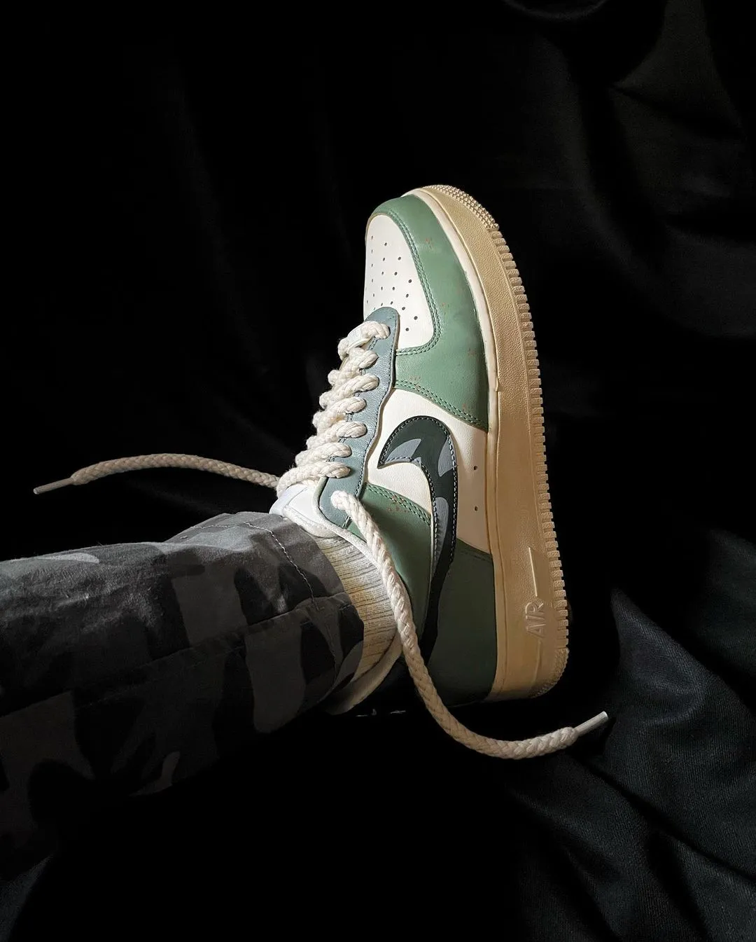 Camouflage Swoosh Green White Custom Air Force 1