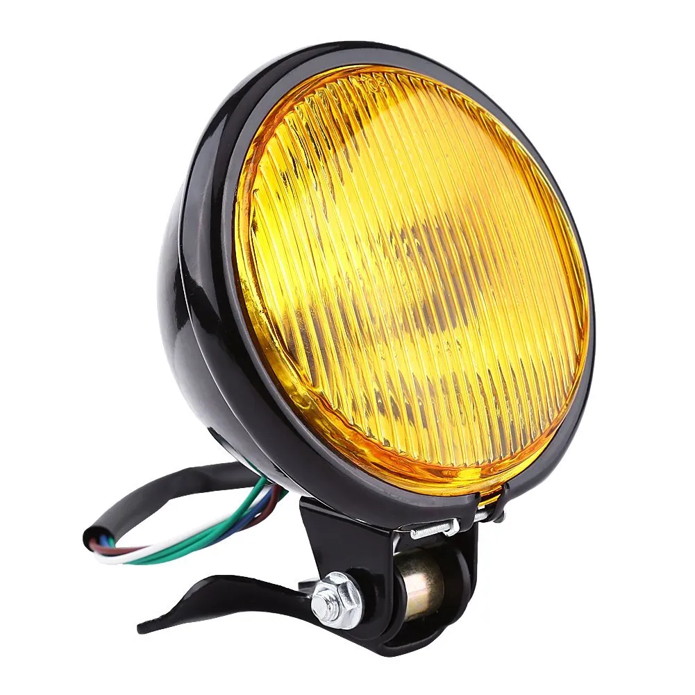 Chrome Motorcycle Headlight Yellow Cafe Racer Head Light