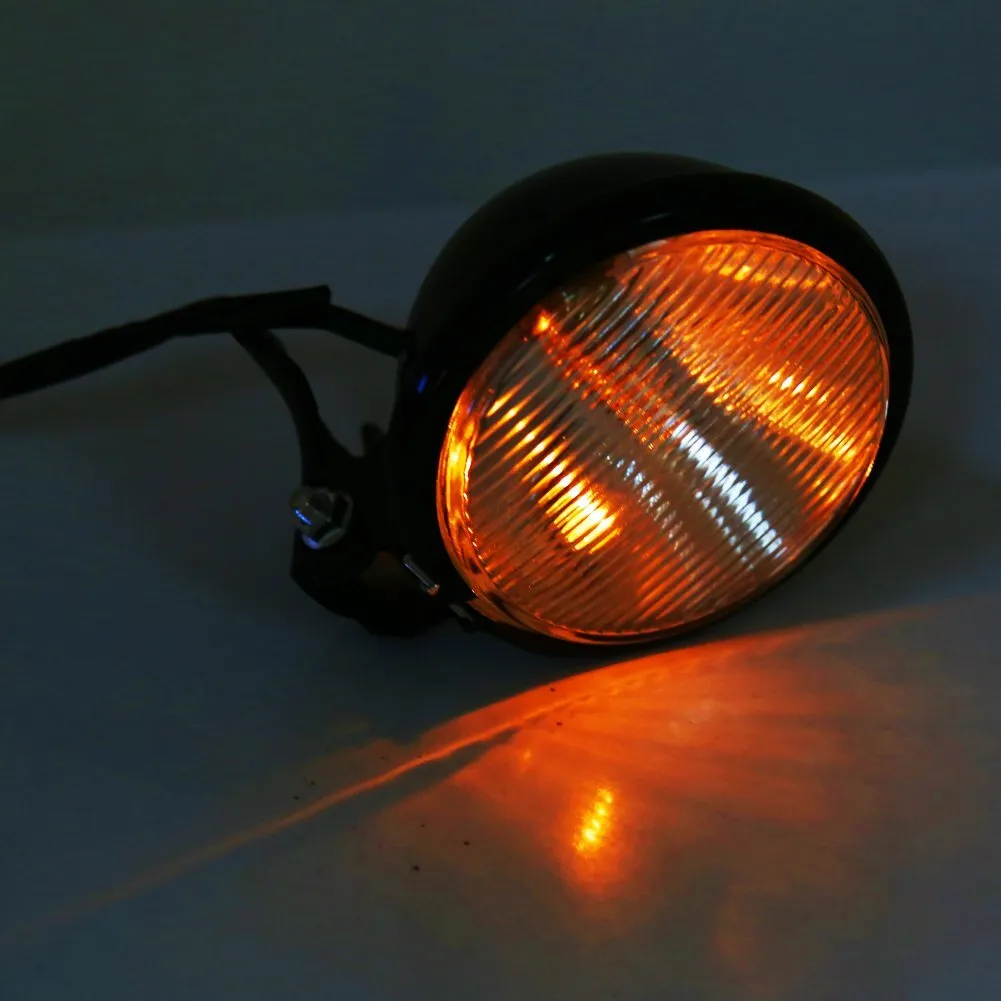 Chrome Motorcycle Headlight Yellow Cafe Racer Head Light