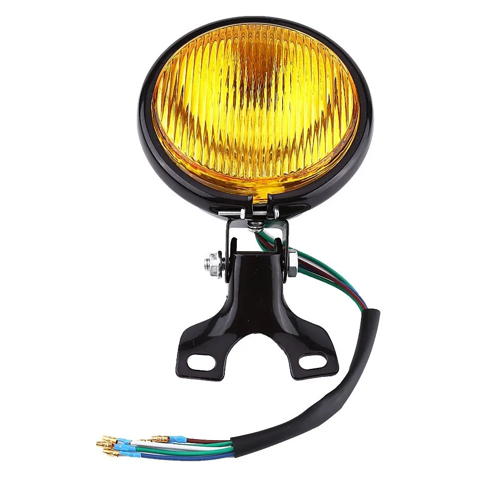 Chrome Motorcycle Headlight Yellow Cafe Racer Head Light