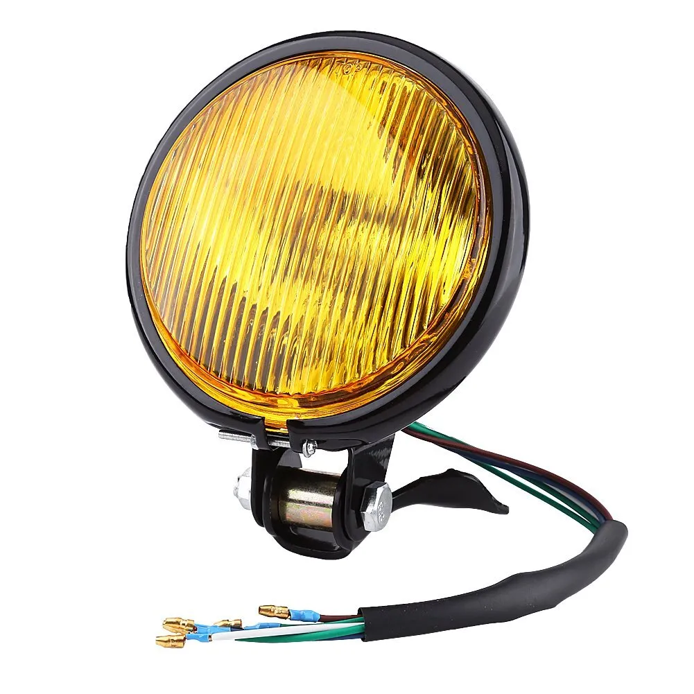 Chrome Motorcycle Headlight Yellow Cafe Racer Head Light