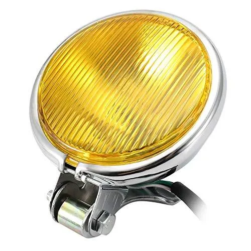 Chrome Motorcycle Headlight Yellow Cafe Racer Head Light