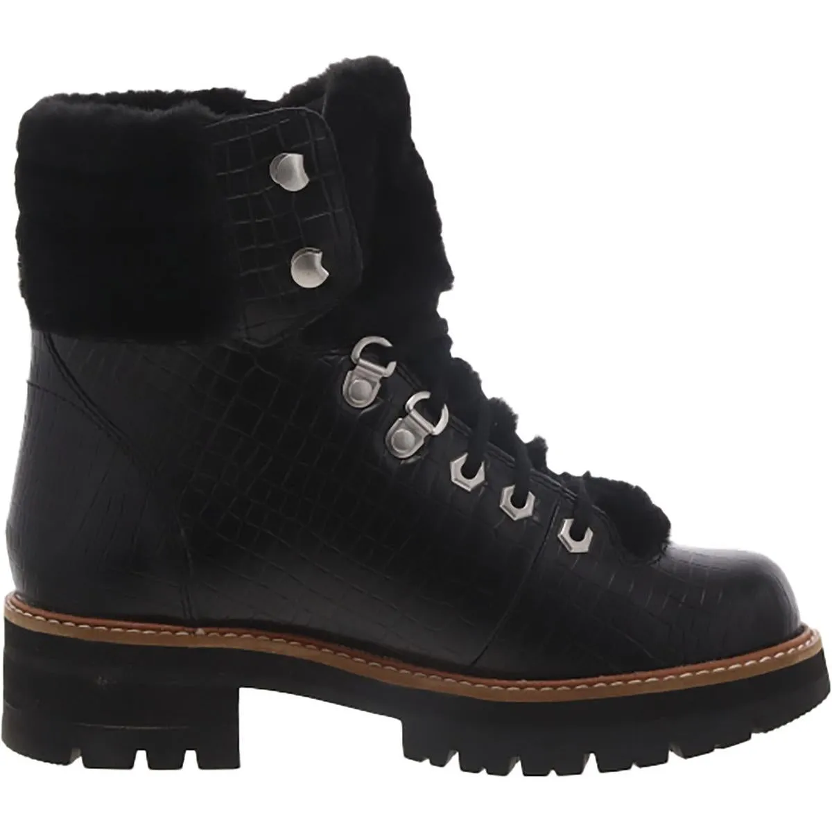 Clarks Womens Orianna Hiker Leather Faux Fur Trim Combat & Lace-Up Boots