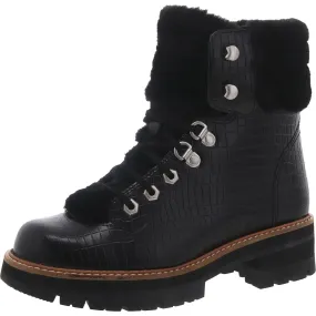 Clarks Womens Orianna Hiker Leather Faux Fur Trim Combat & Lace-Up Boots