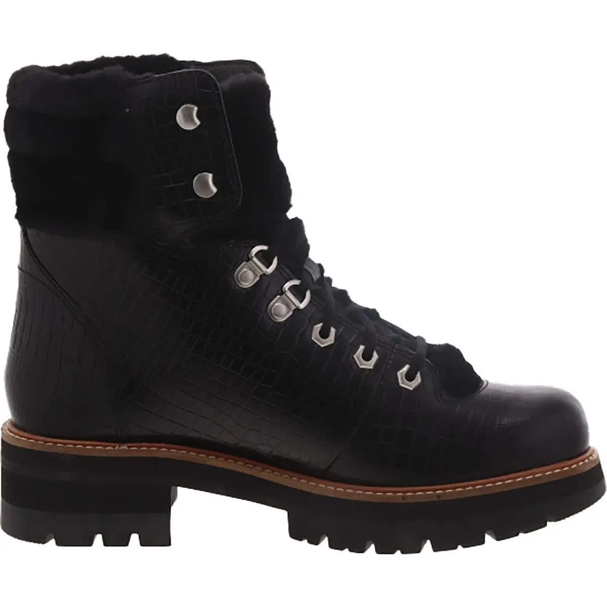 Clarks Womens Orianna Hiker Leather Faux Fur Trim Combat & Lace-Up Boots