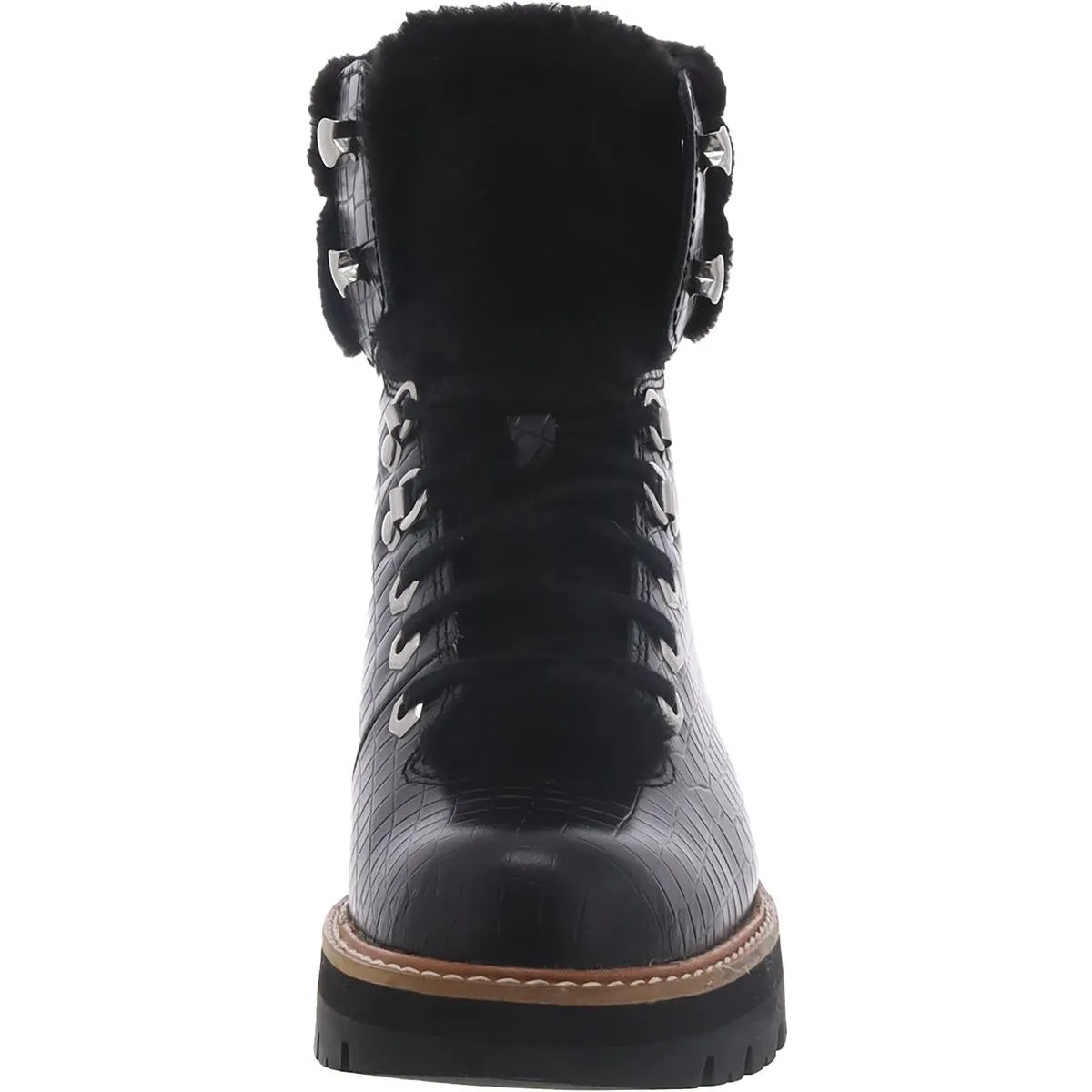 Clarks Womens Orianna Hiker Leather Faux Fur Trim Combat & Lace-Up Boots