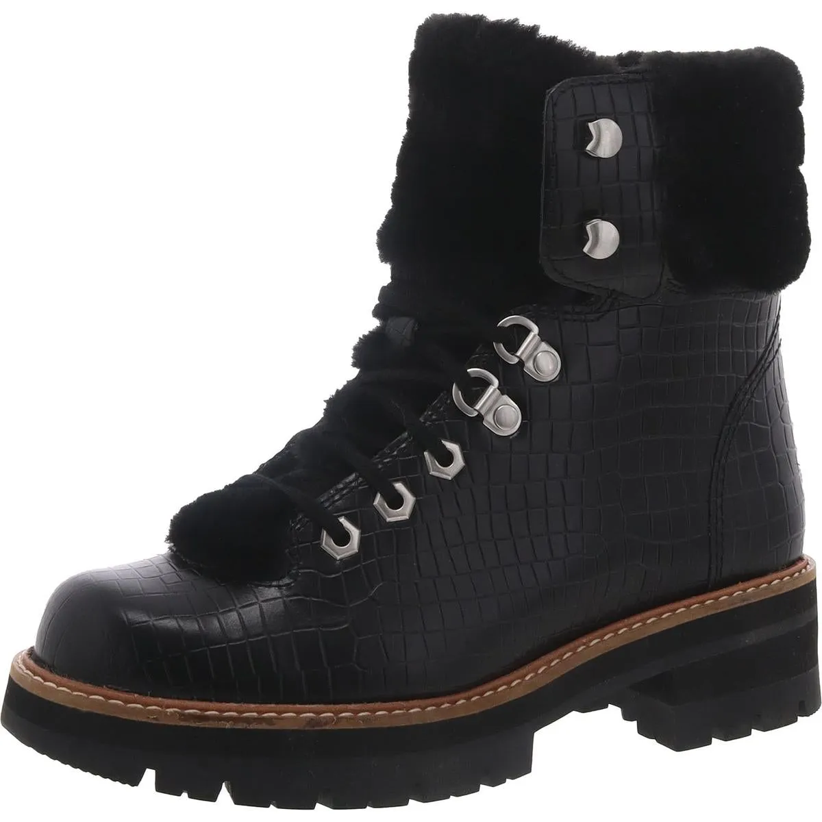 Clarks Womens Orianna Hiker Leather Faux Fur Trim Combat & Lace-Up Boots