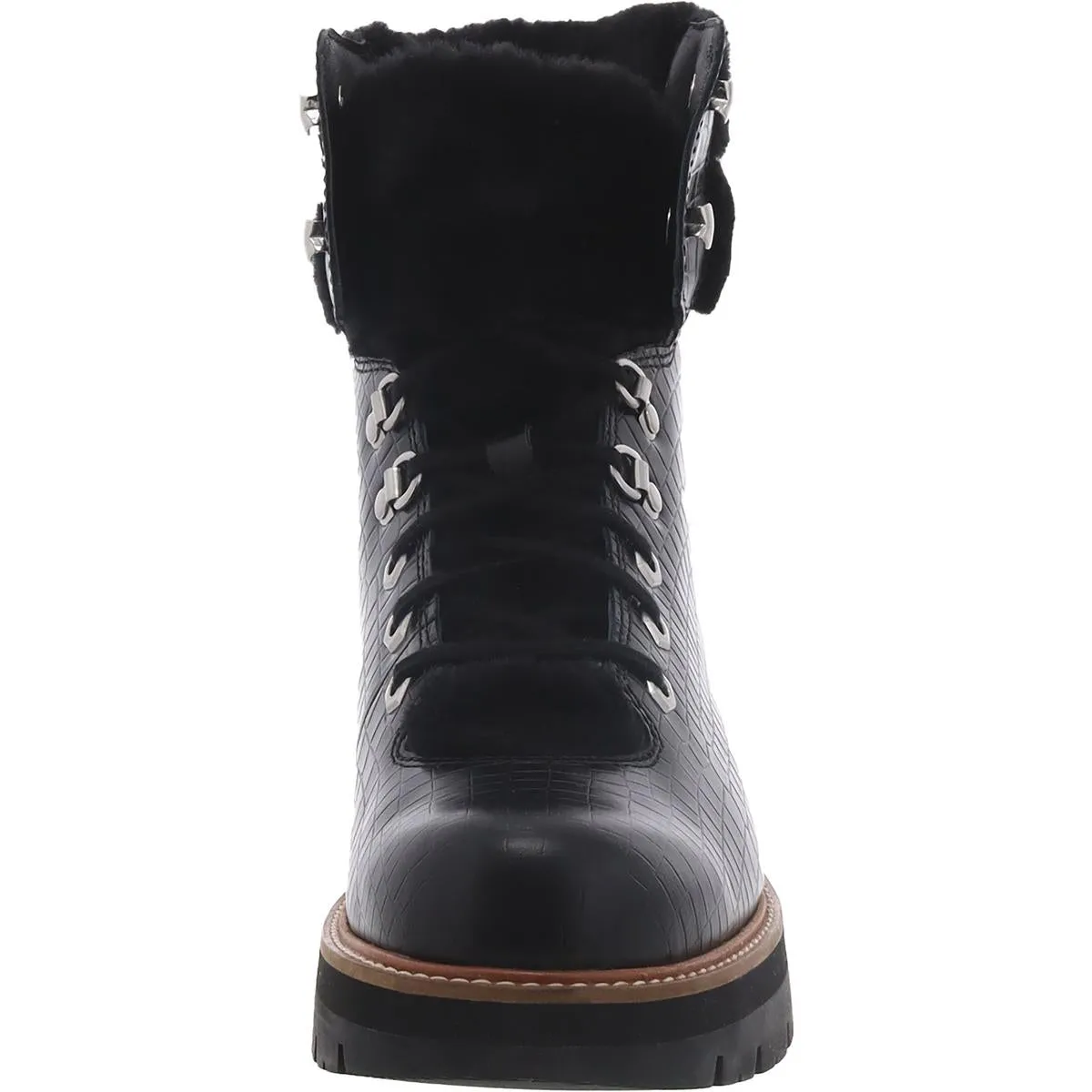 Clarks Womens Orianna Hiker Leather Faux Fur Trim Combat & Lace-Up Boots