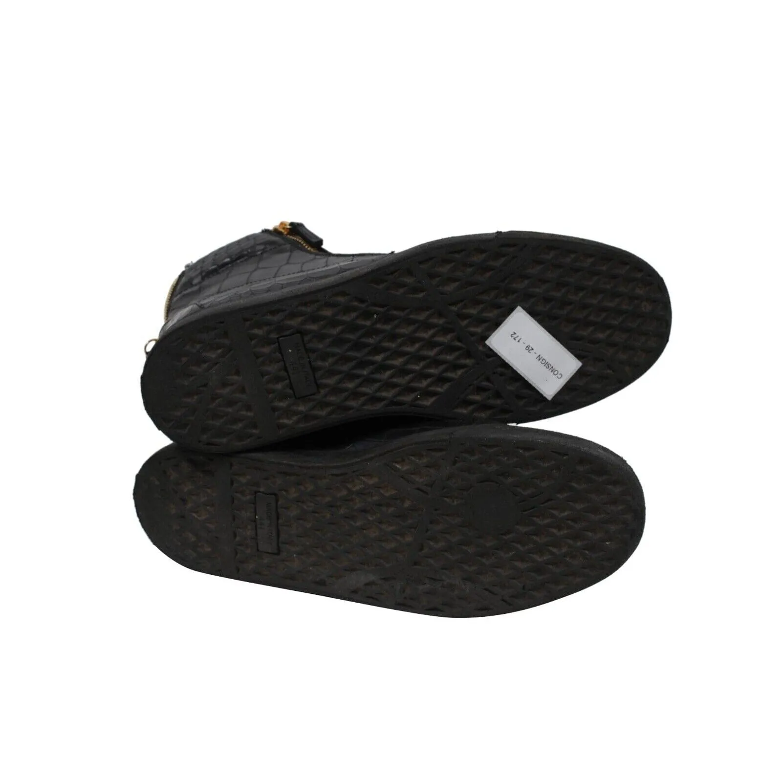 High Top Sneakers Black Gold Croc Embossed Gold Side Zipper