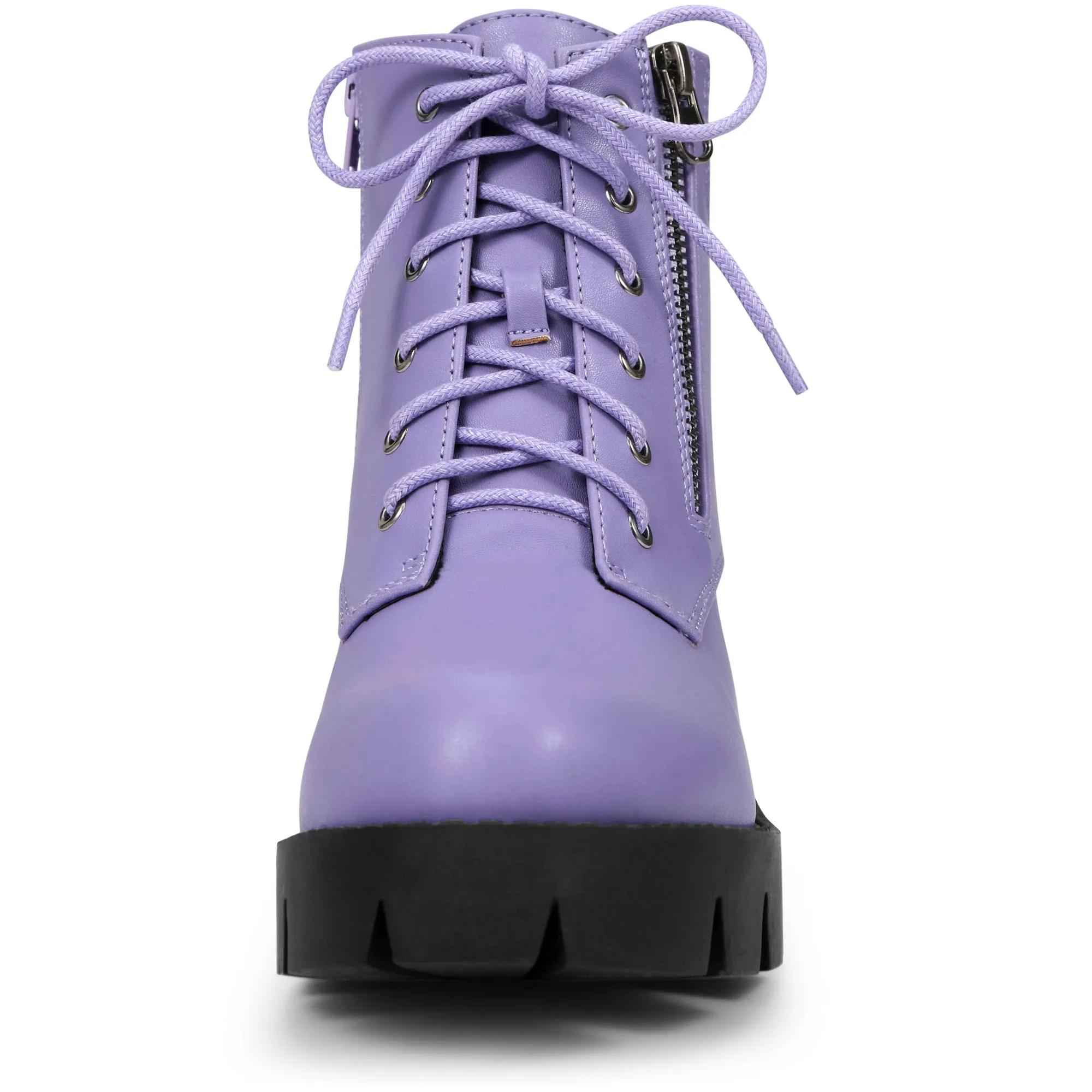 Lug Sole Zip Combat Block Heel Ankle Boots