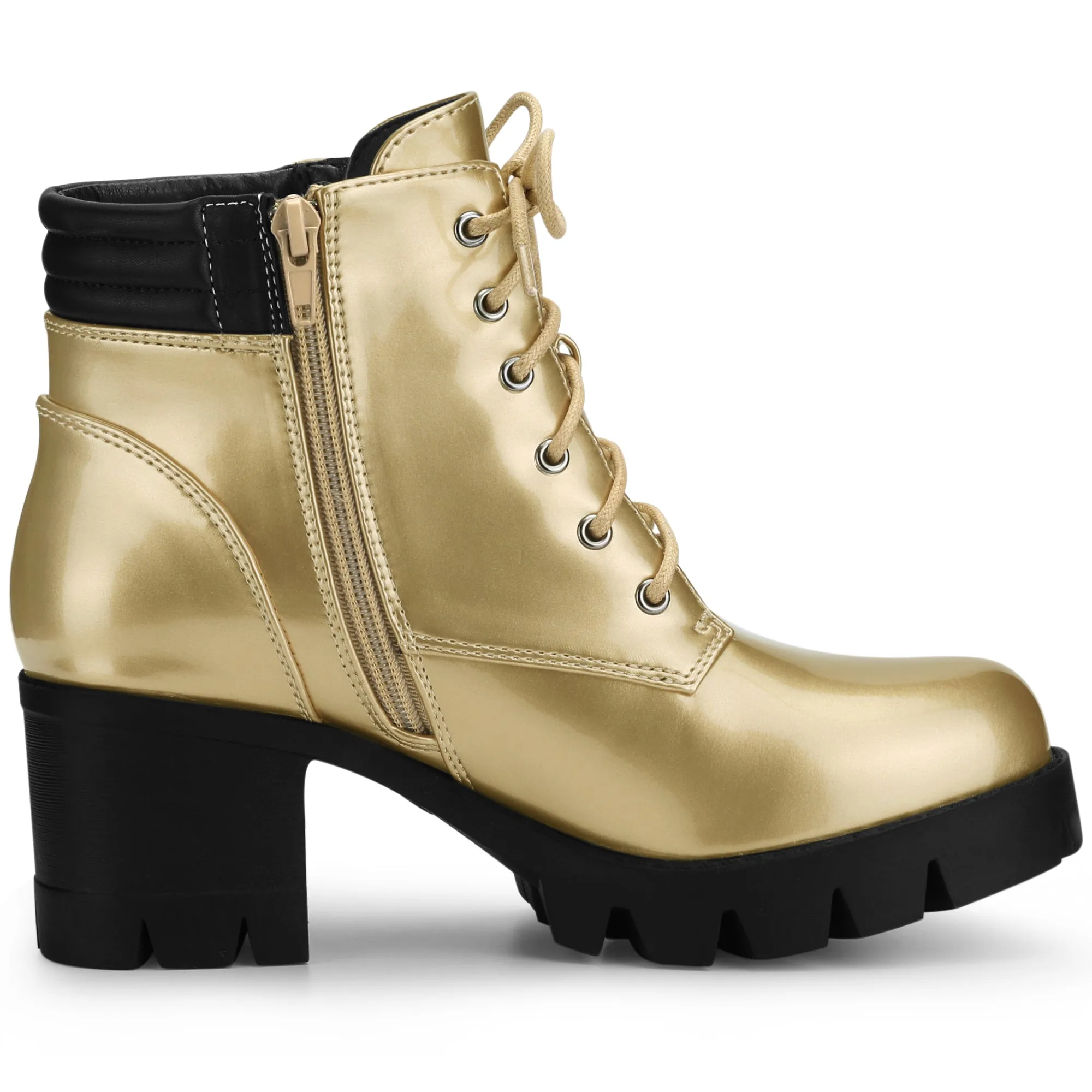 Lug Sole Zip Combat Block Heel Ankle Boots