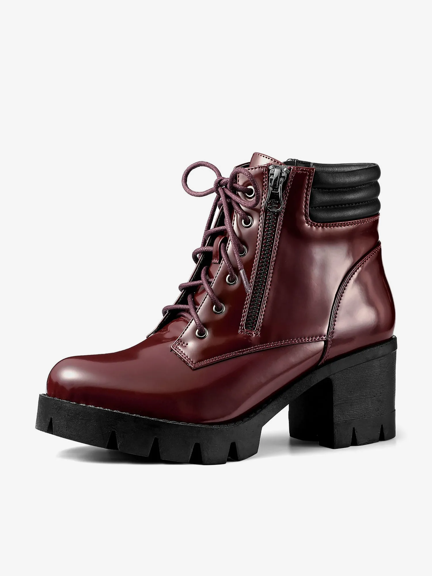 Lug Sole Zip Combat Block Heel Ankle Boots