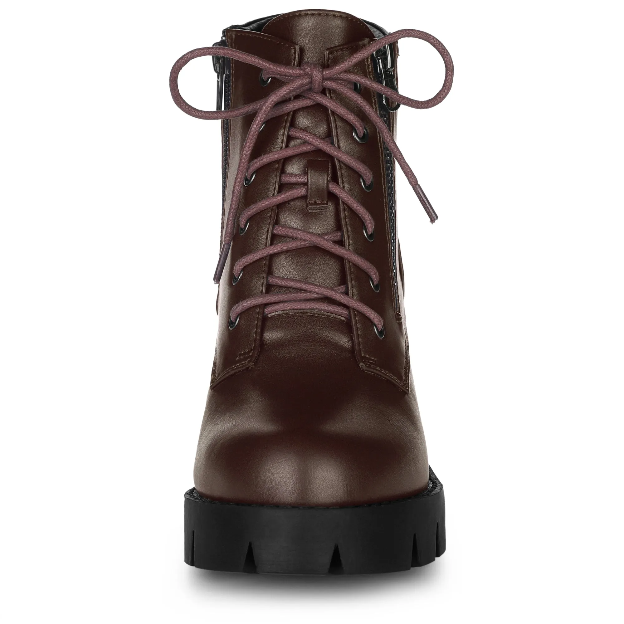 Lug Sole Zip Combat Block Heel Ankle Boots