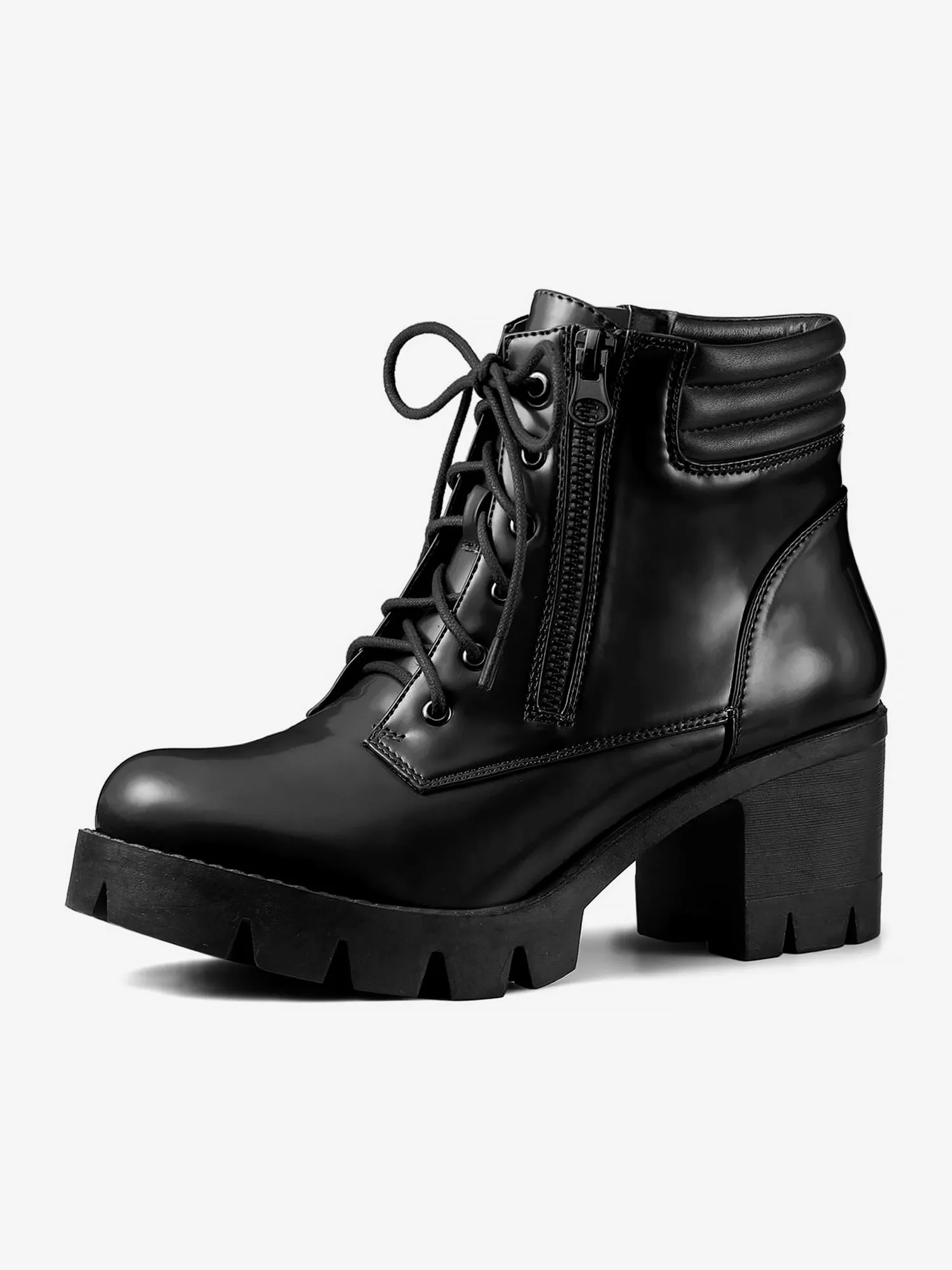 Lug Sole Zip Combat Block Heel Ankle Boots