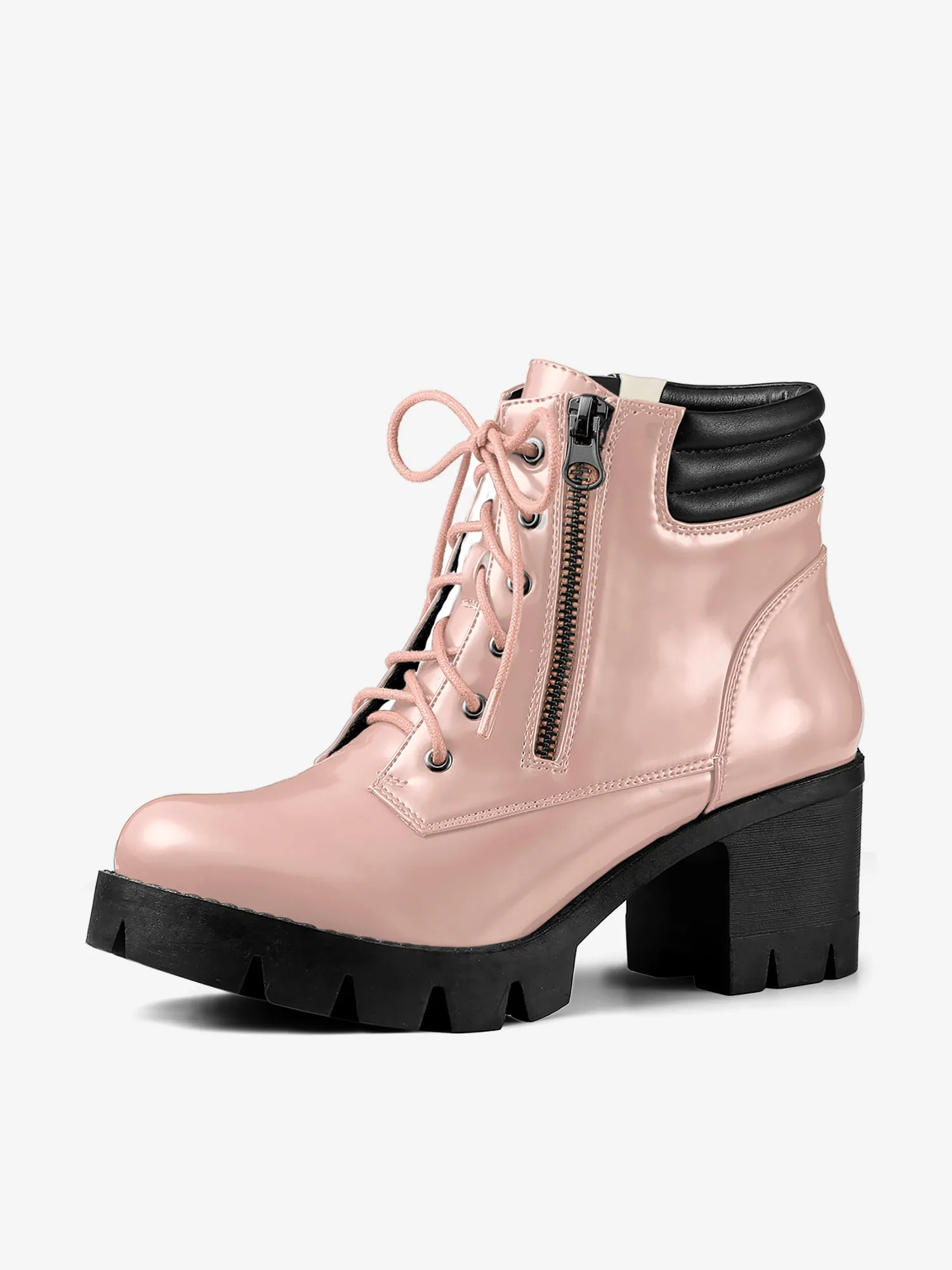 Lug Sole Zip Combat Block Heel Ankle Boots