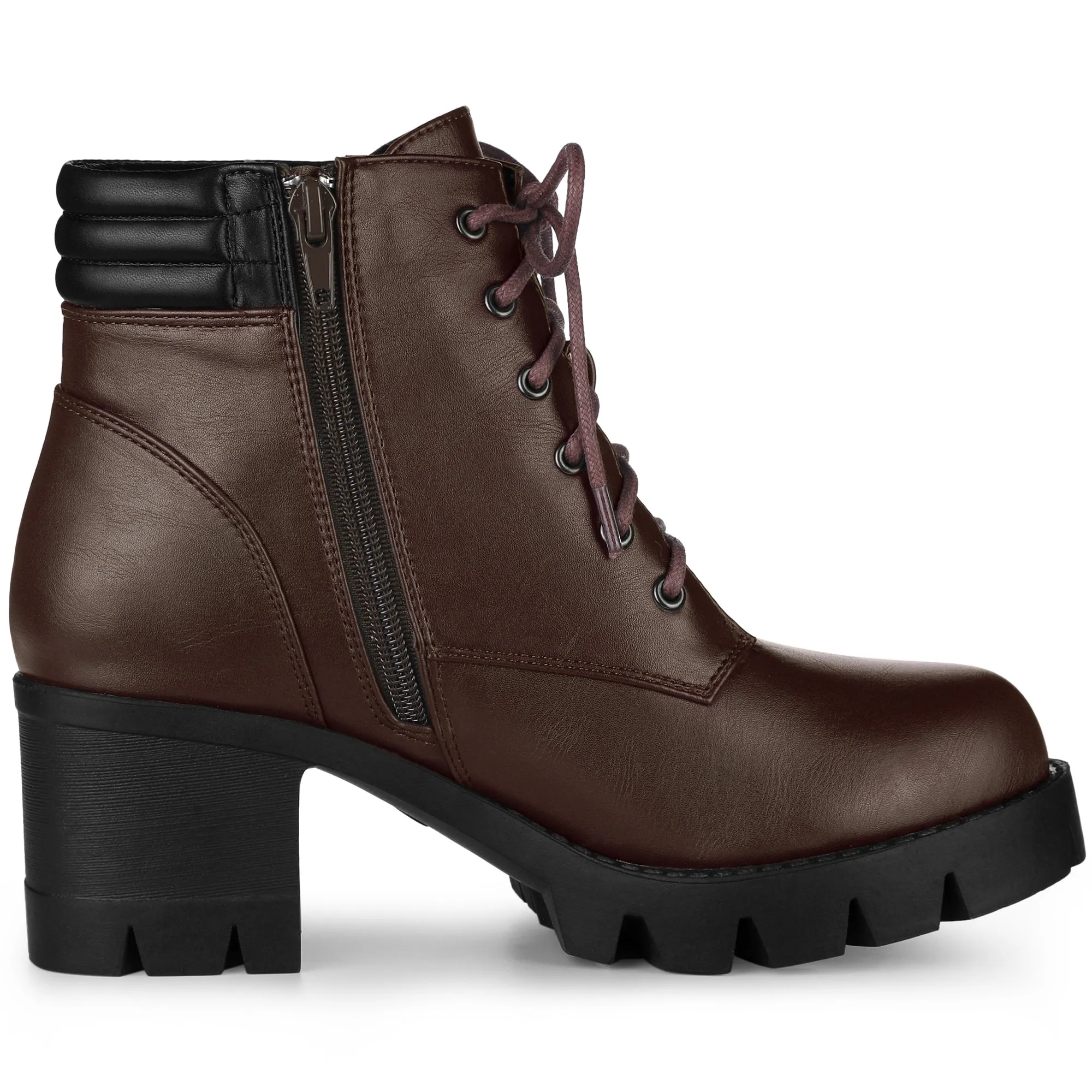 Lug Sole Zip Combat Block Heel Ankle Boots
