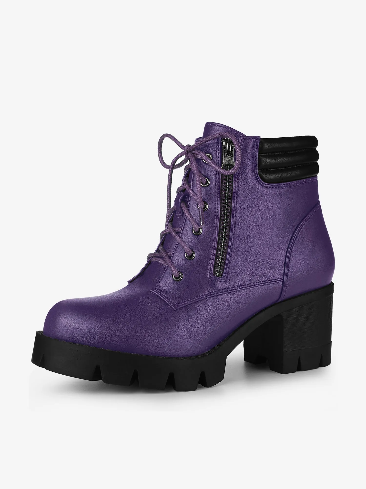 Lug Sole Zip Combat Block Heel Ankle Boots