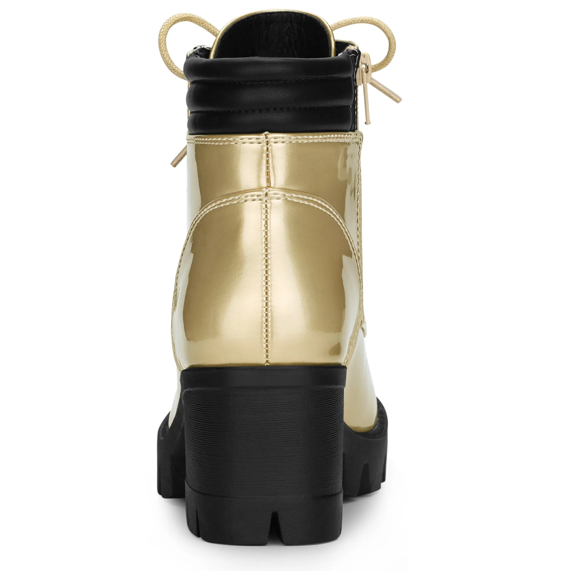 Lug Sole Zip Combat Block Heel Ankle Boots