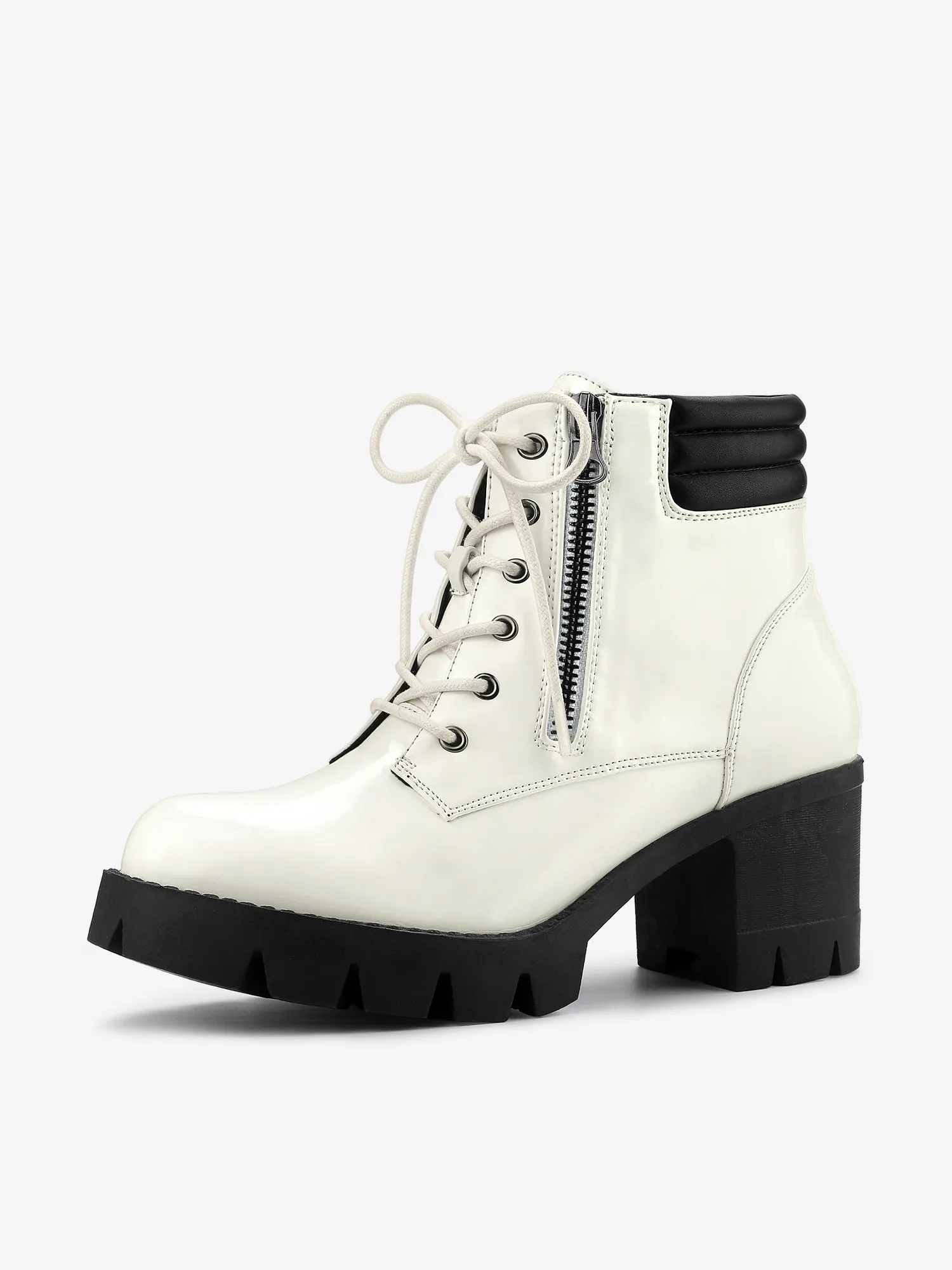 Lug Sole Zip Combat Block Heel Ankle Boots
