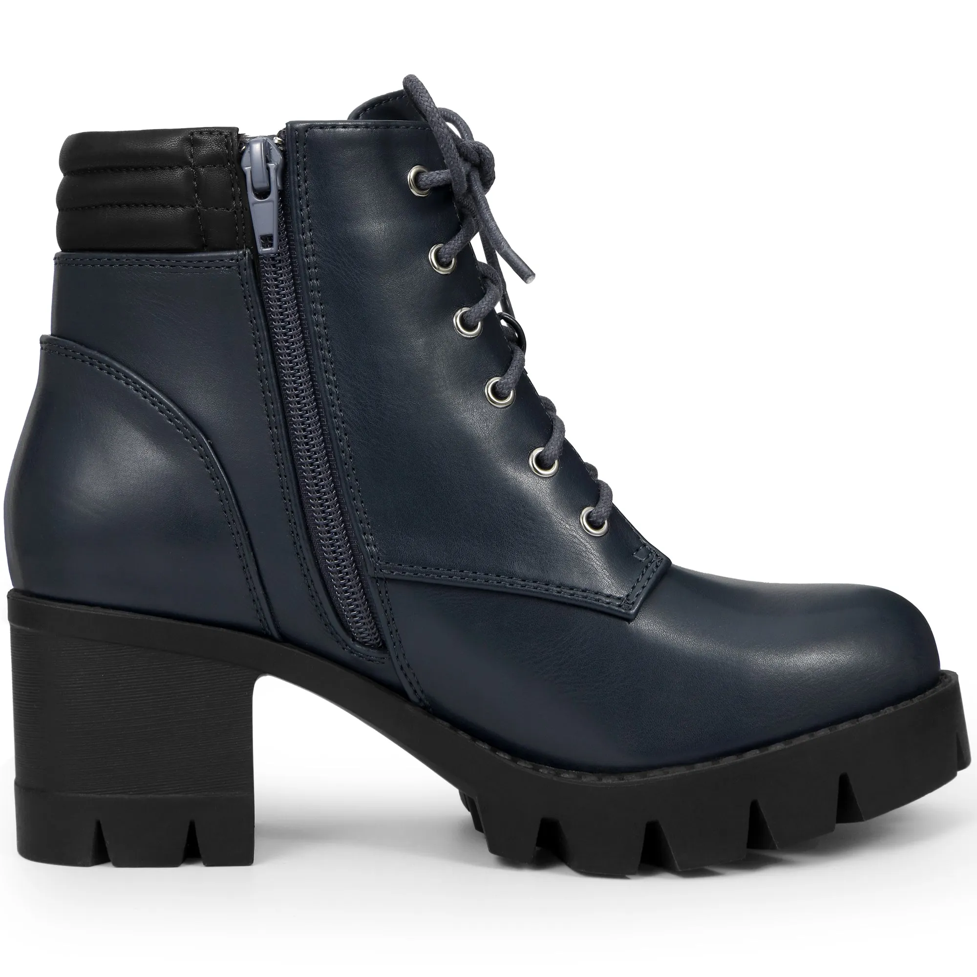 Lug Sole Zip Combat Block Heel Ankle Boots