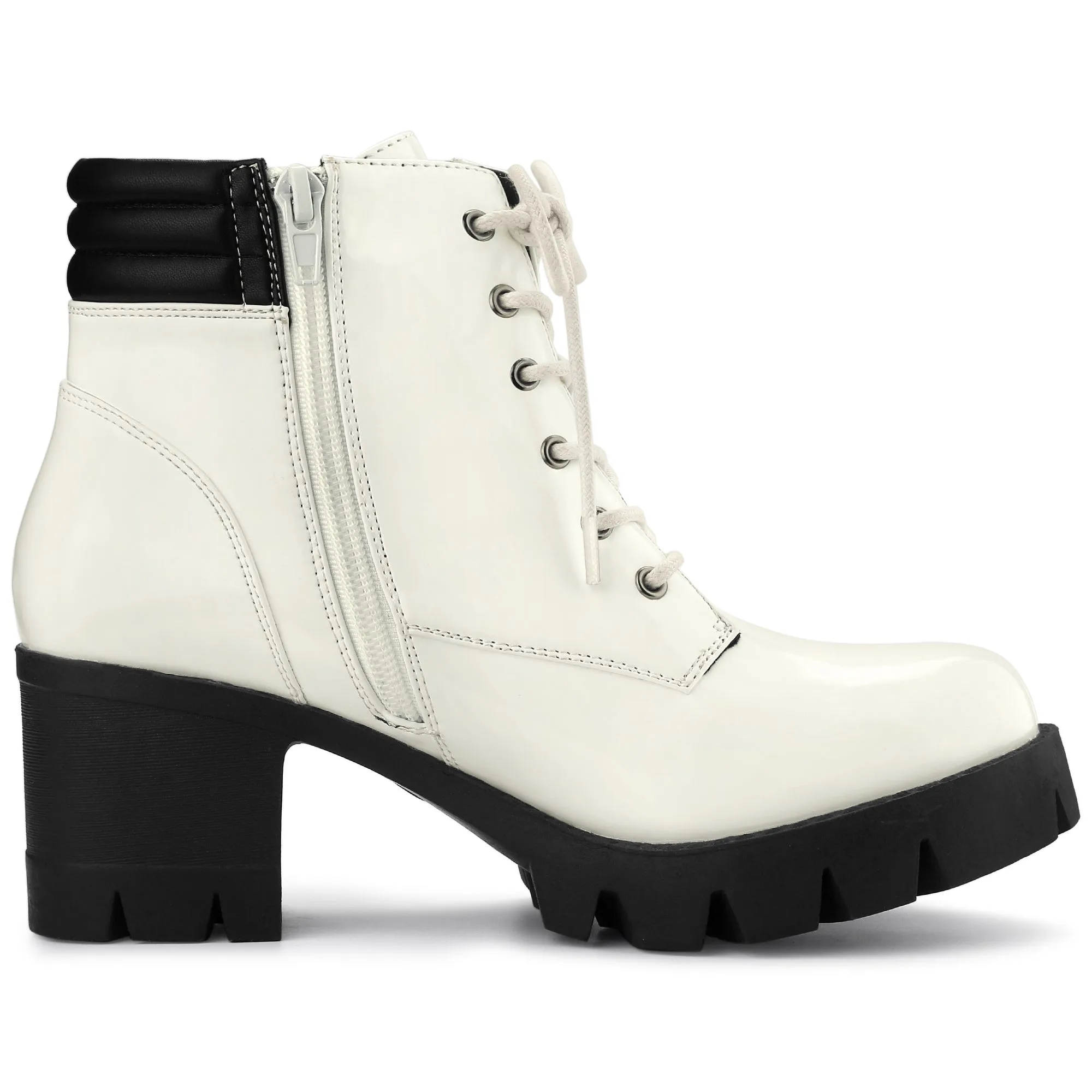 Lug Sole Zip Combat Block Heel Ankle Boots