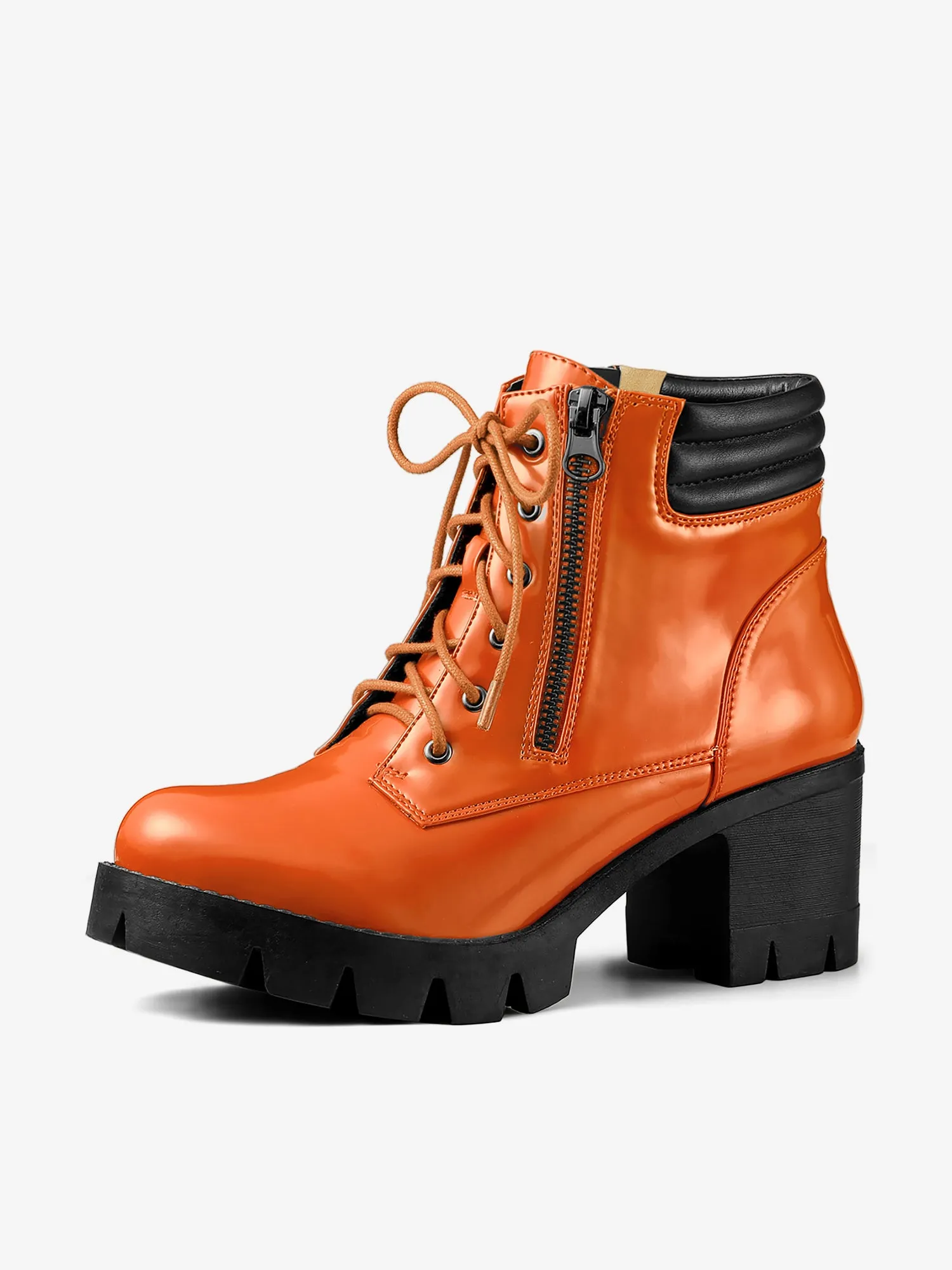 Lug Sole Zip Combat Block Heel Ankle Boots