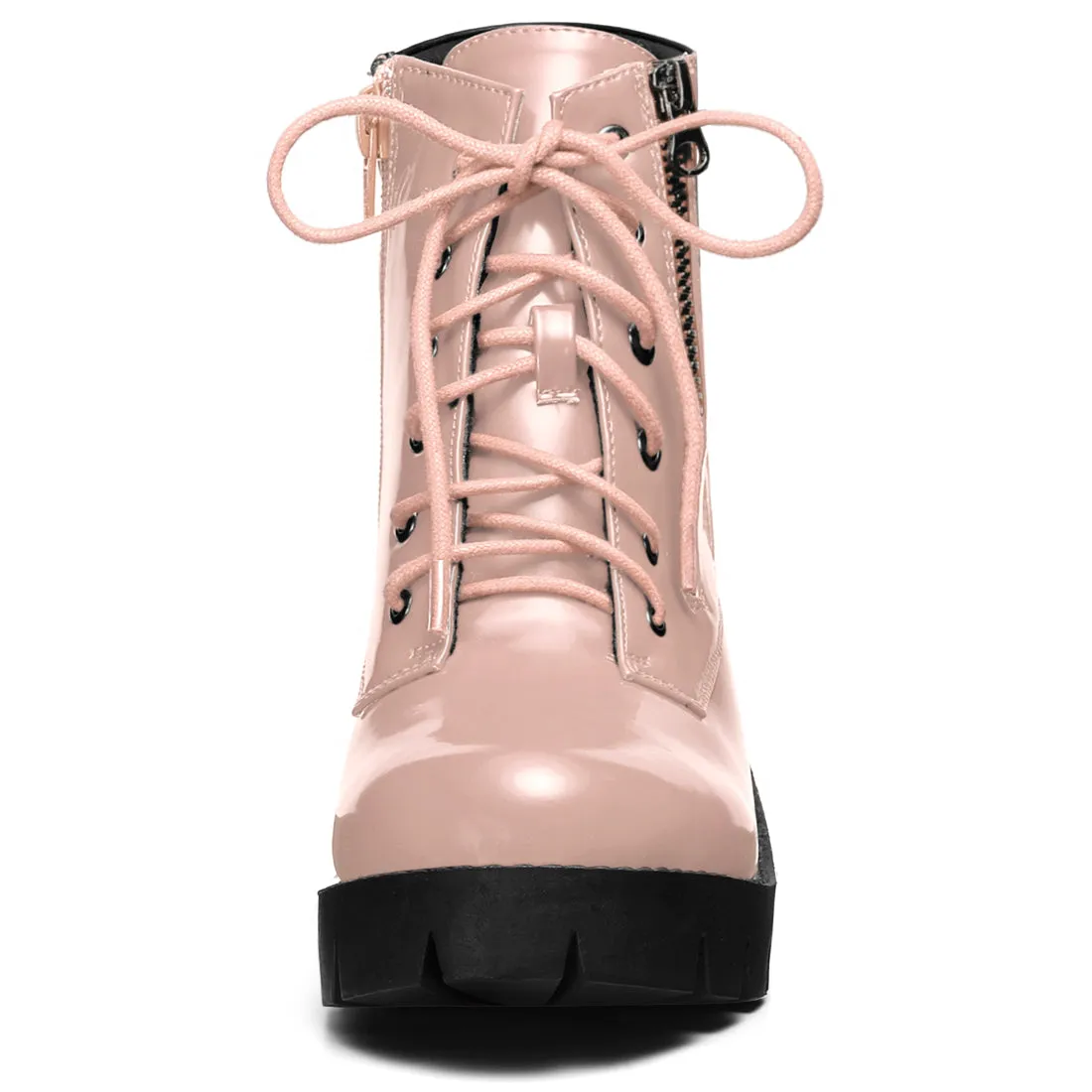 Lug Sole Zip Combat Block Heel Ankle Boots