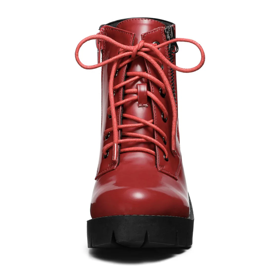 Lug Sole Zip Combat Block Heel Ankle Boots
