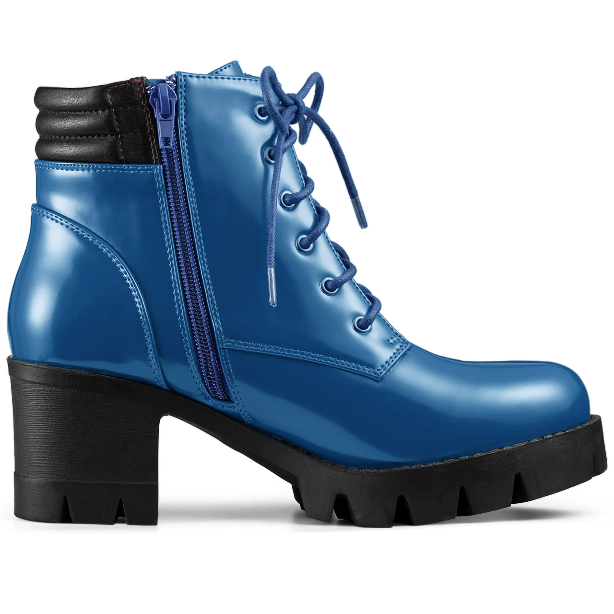 Lug Sole Zip Combat Block Heel Ankle Boots