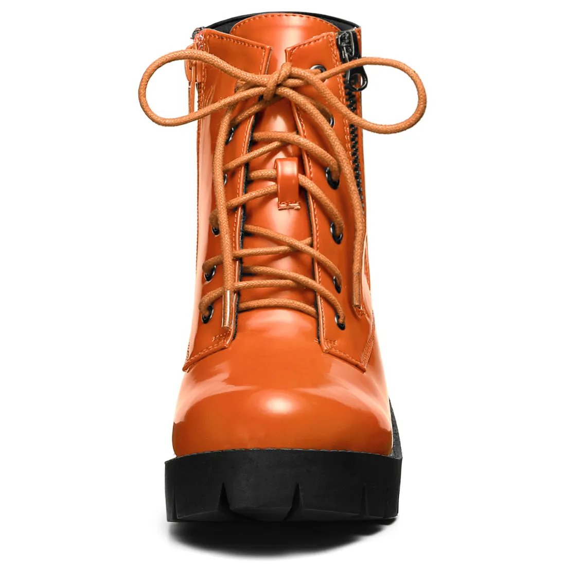 Lug Sole Zip Combat Block Heel Ankle Boots
