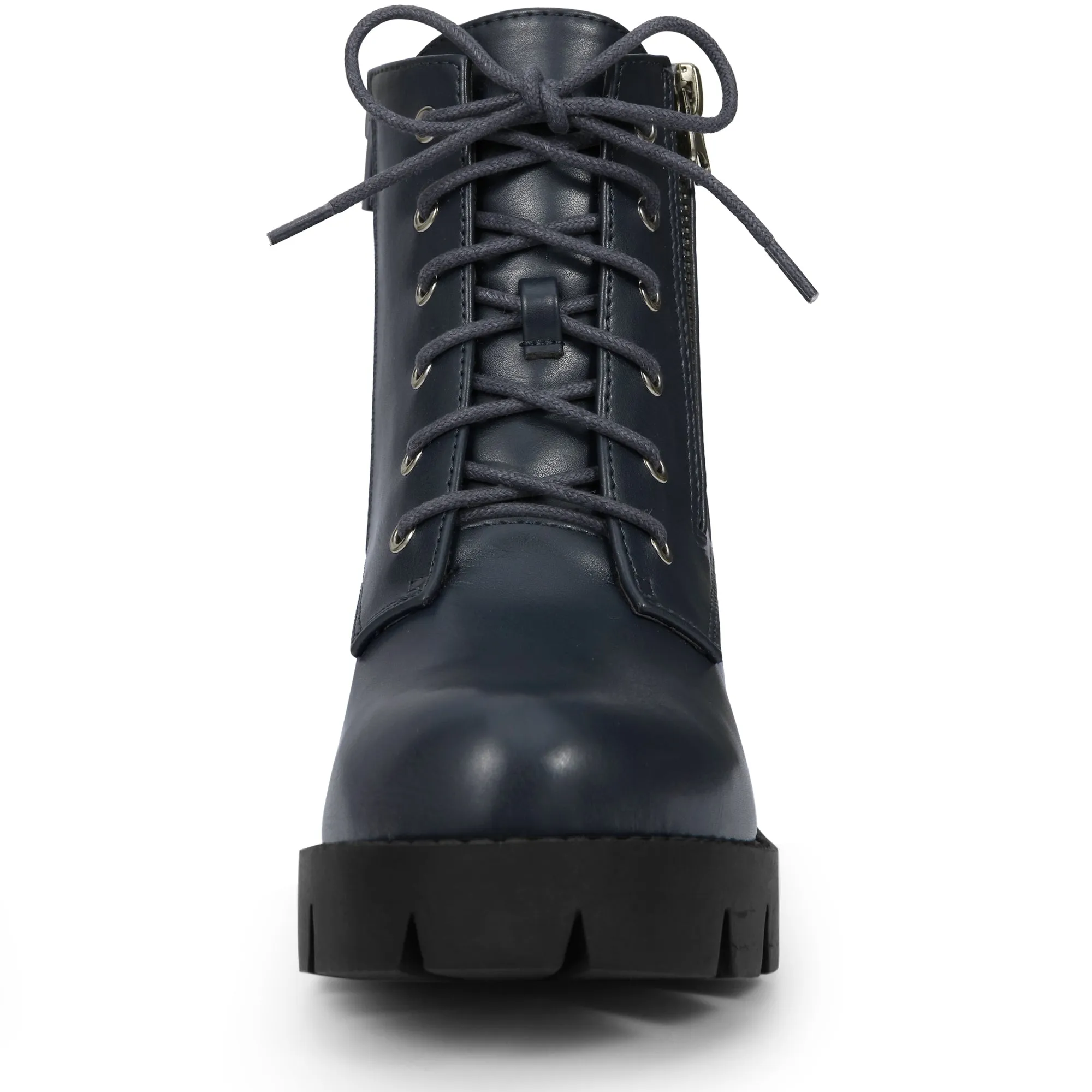 Lug Sole Zip Combat Block Heel Ankle Boots