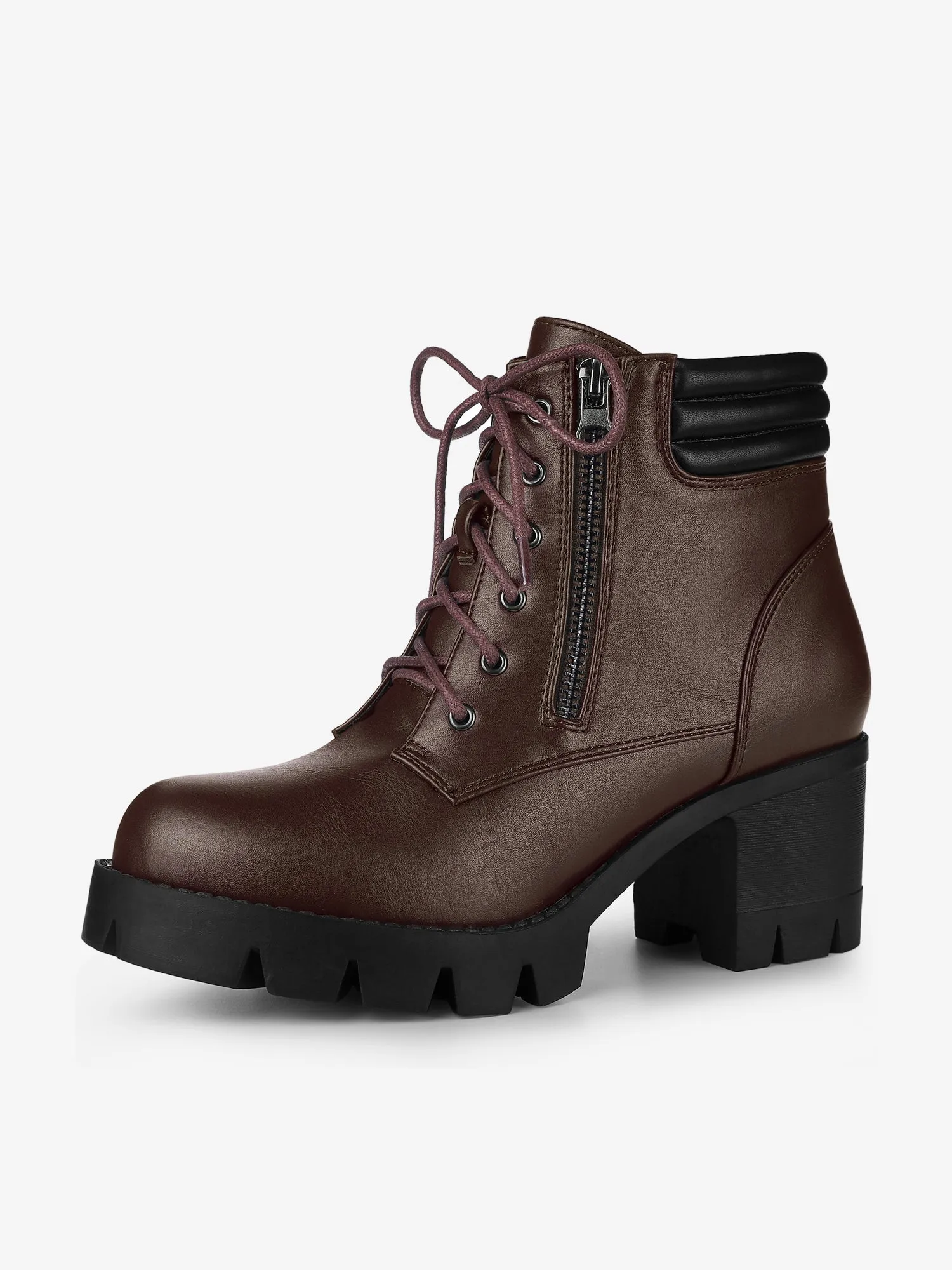 Lug Sole Zip Combat Block Heel Ankle Boots