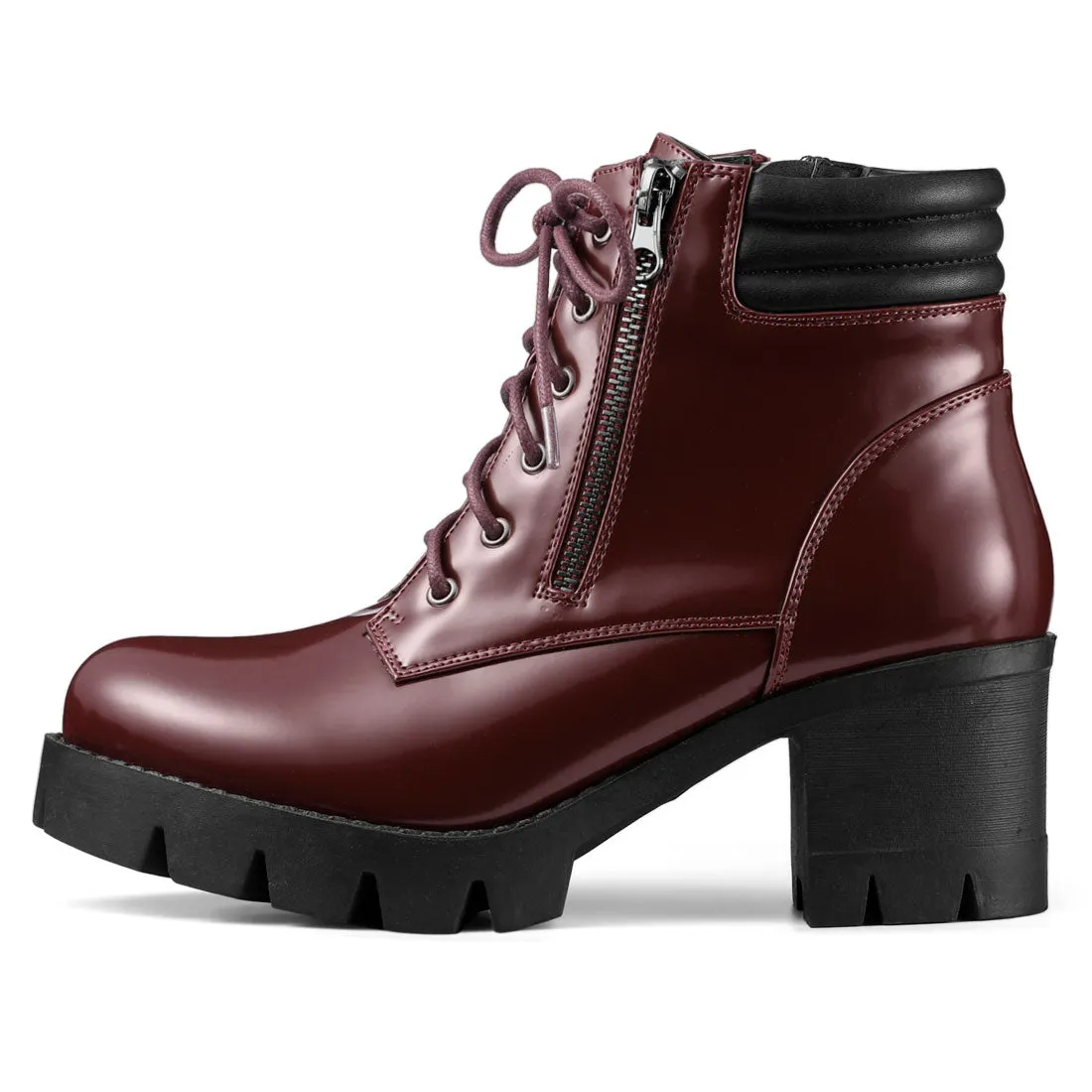 Lug Sole Zip Combat Block Heel Ankle Boots