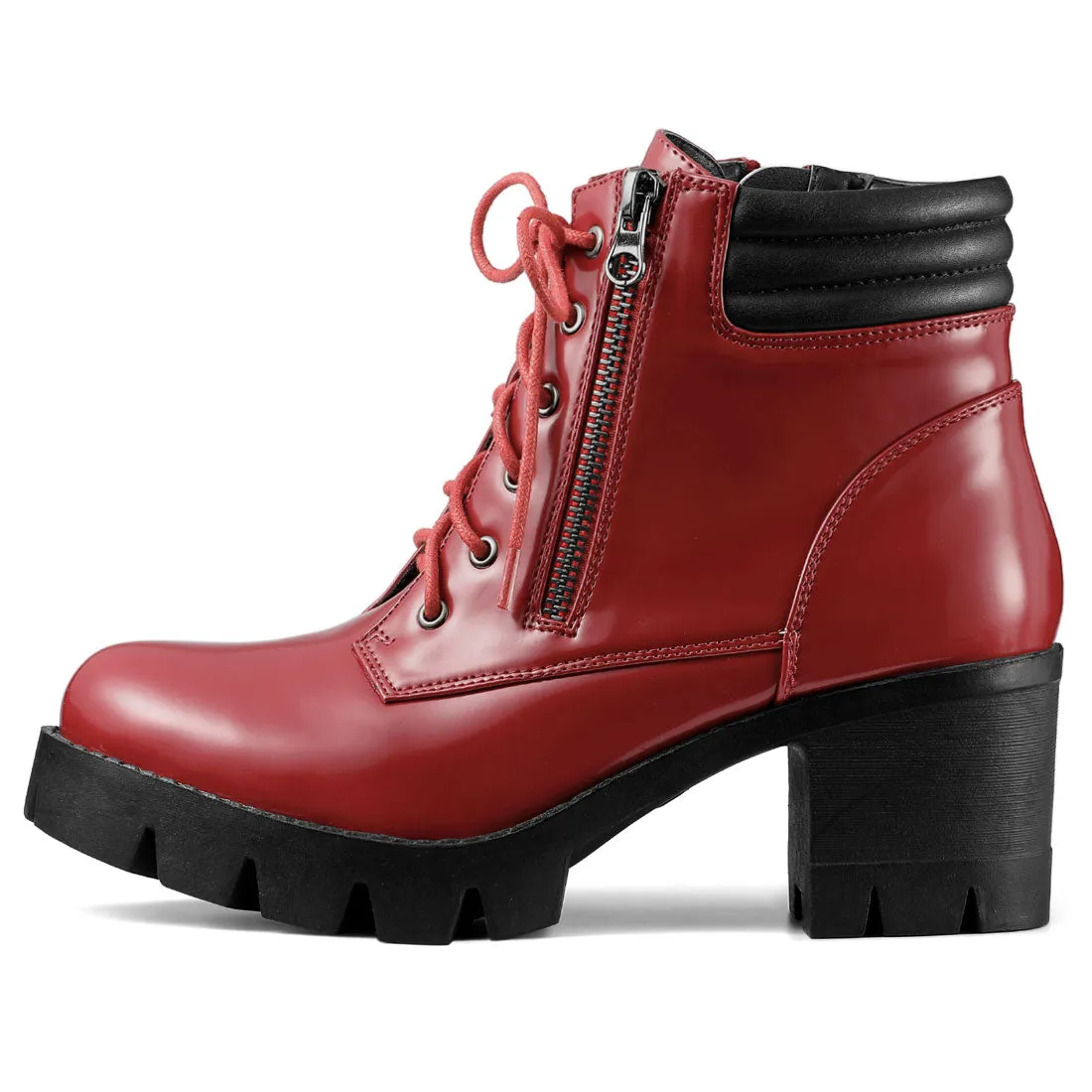 Lug Sole Zip Combat Block Heel Ankle Boots