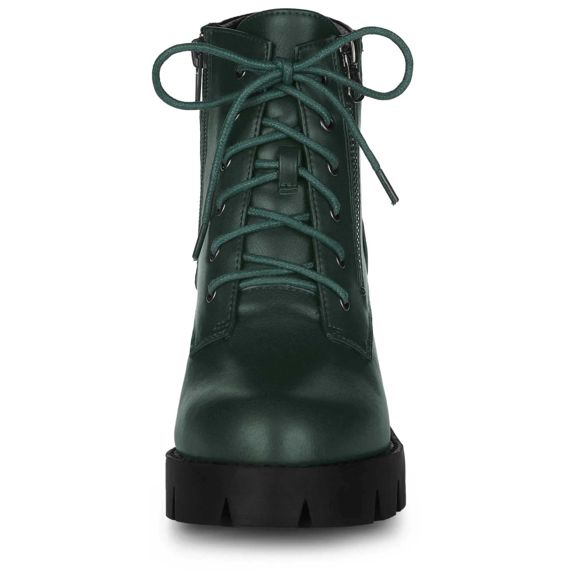 Lug Sole Zip Combat Block Heel Ankle Boots