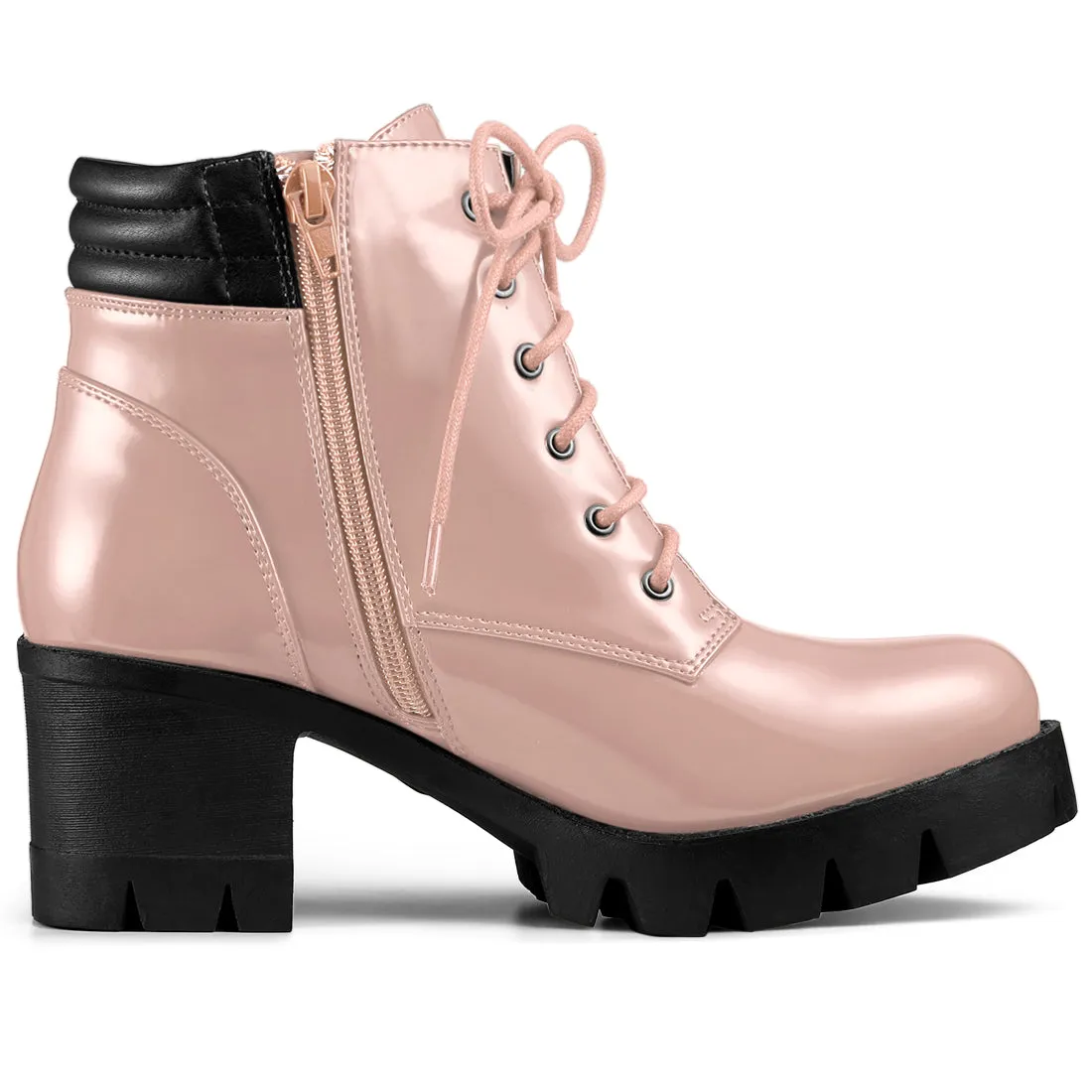 Lug Sole Zip Combat Block Heel Ankle Boots