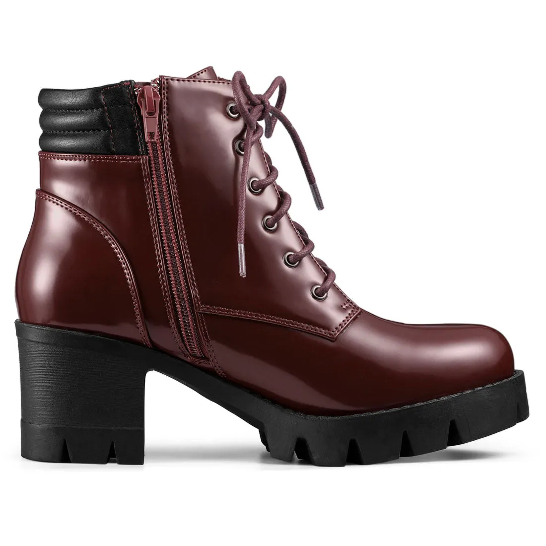 Lug Sole Zip Combat Block Heel Ankle Boots