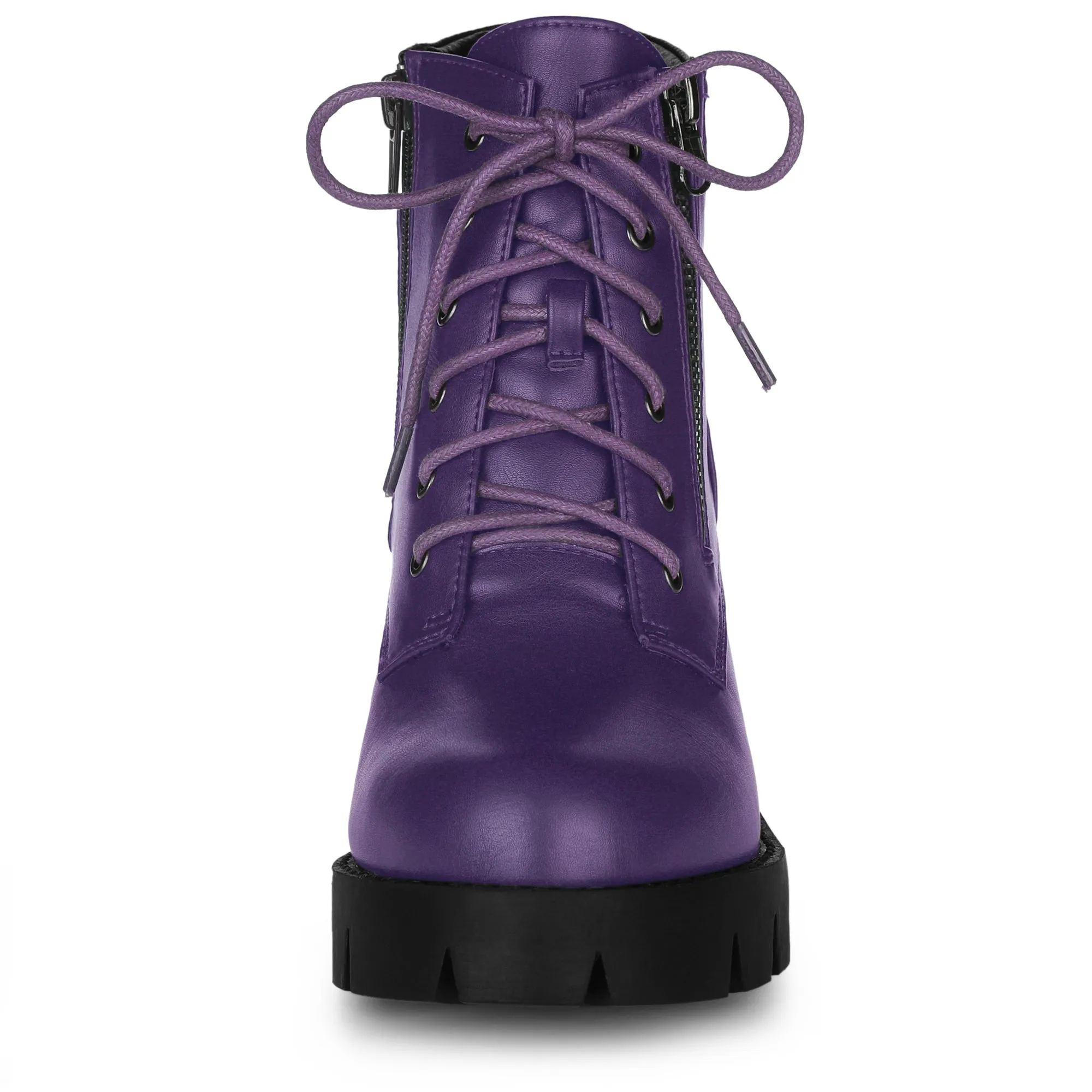 Lug Sole Zip Combat Block Heel Ankle Boots
