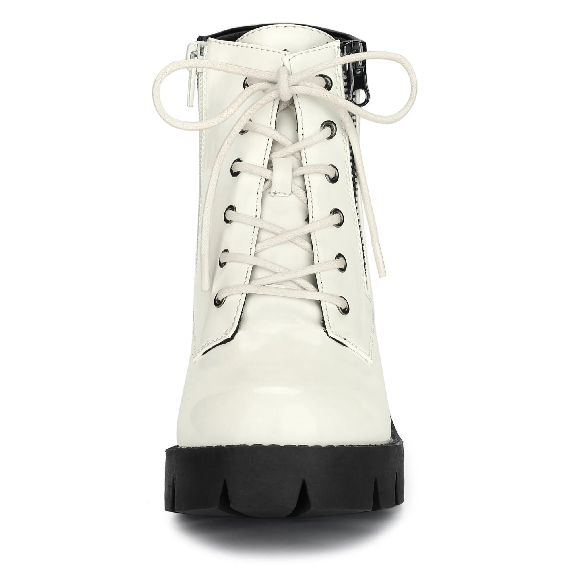 Lug Sole Zip Combat Block Heel Ankle Boots