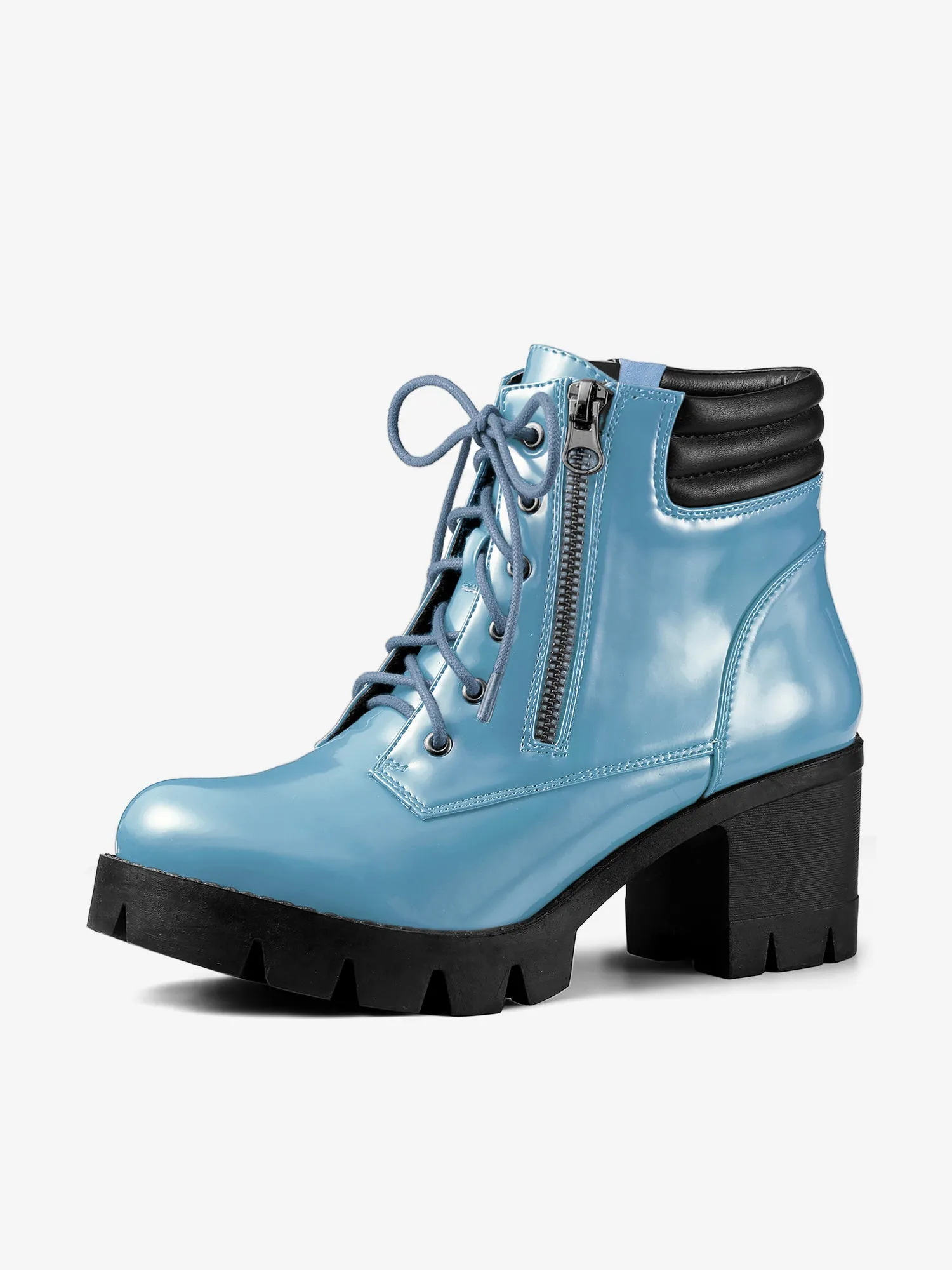 Lug Sole Zip Combat Block Heel Ankle Boots