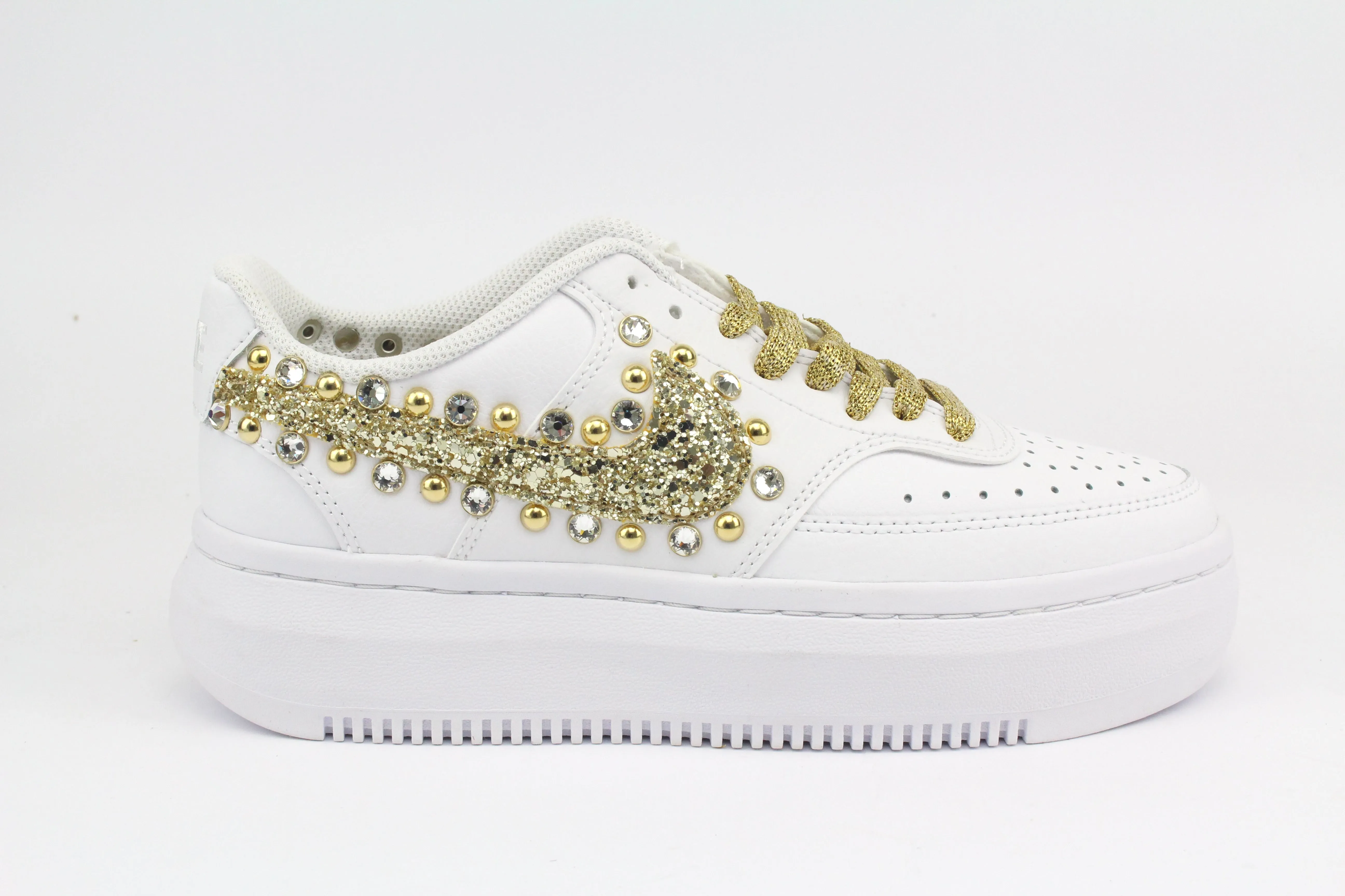 Nike Court Vision Low Platform Gold Glitter Borchie & Strass