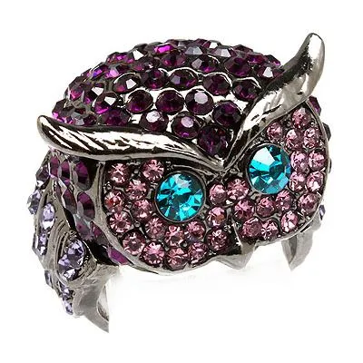 Owl Animal 3D Crystal Rhinestone Stretch Ring