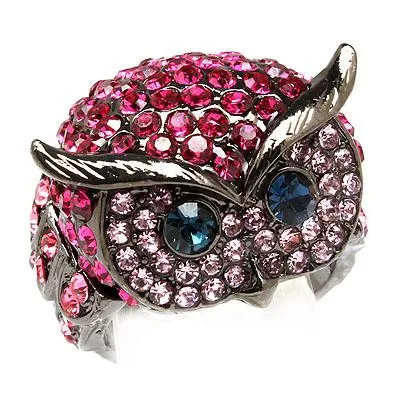 Owl Animal 3D Crystal Rhinestone Stretch Ring