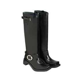 Shaped Square Straight Leg Motorcycle Boots In Black
