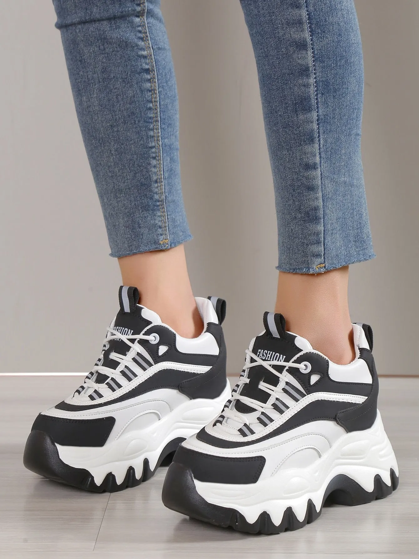 Sporty Wedge Sneakers For Women, Letter Graphic Lace-up Front Sneakers