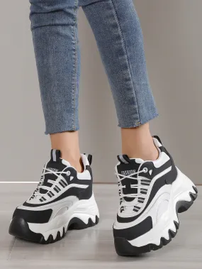 Sporty Wedge Sneakers For Women, Letter Graphic Lace-up Front Sneakers